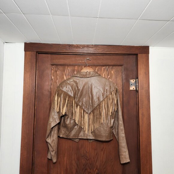 Vintage American Leather Genuine Leather Fringed Cropped Jacket - Picture 10 of 13